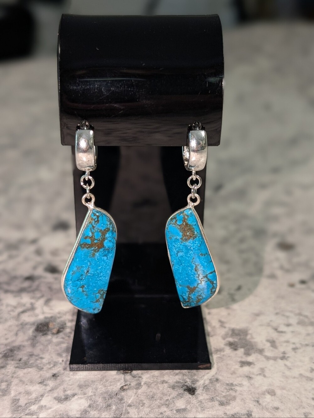 Persian Turquoise Drop Dangle Sterling Silver plated Accents stamped 925